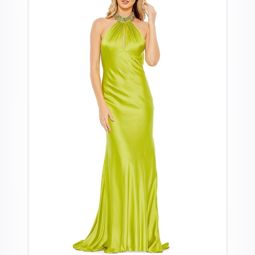 MAC DUGGAL Satin Halter Sheath Gown